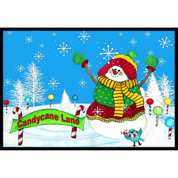 Carolines Treasures Candy Cane Lane Snowman Indoor and Outdoor Mat- 18 x 27 in. PJC1075MAT - main